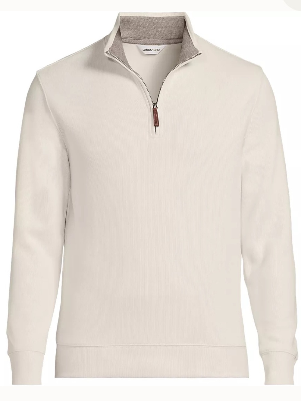 NWOT men’s Land End cream quarter zip, size large tall.